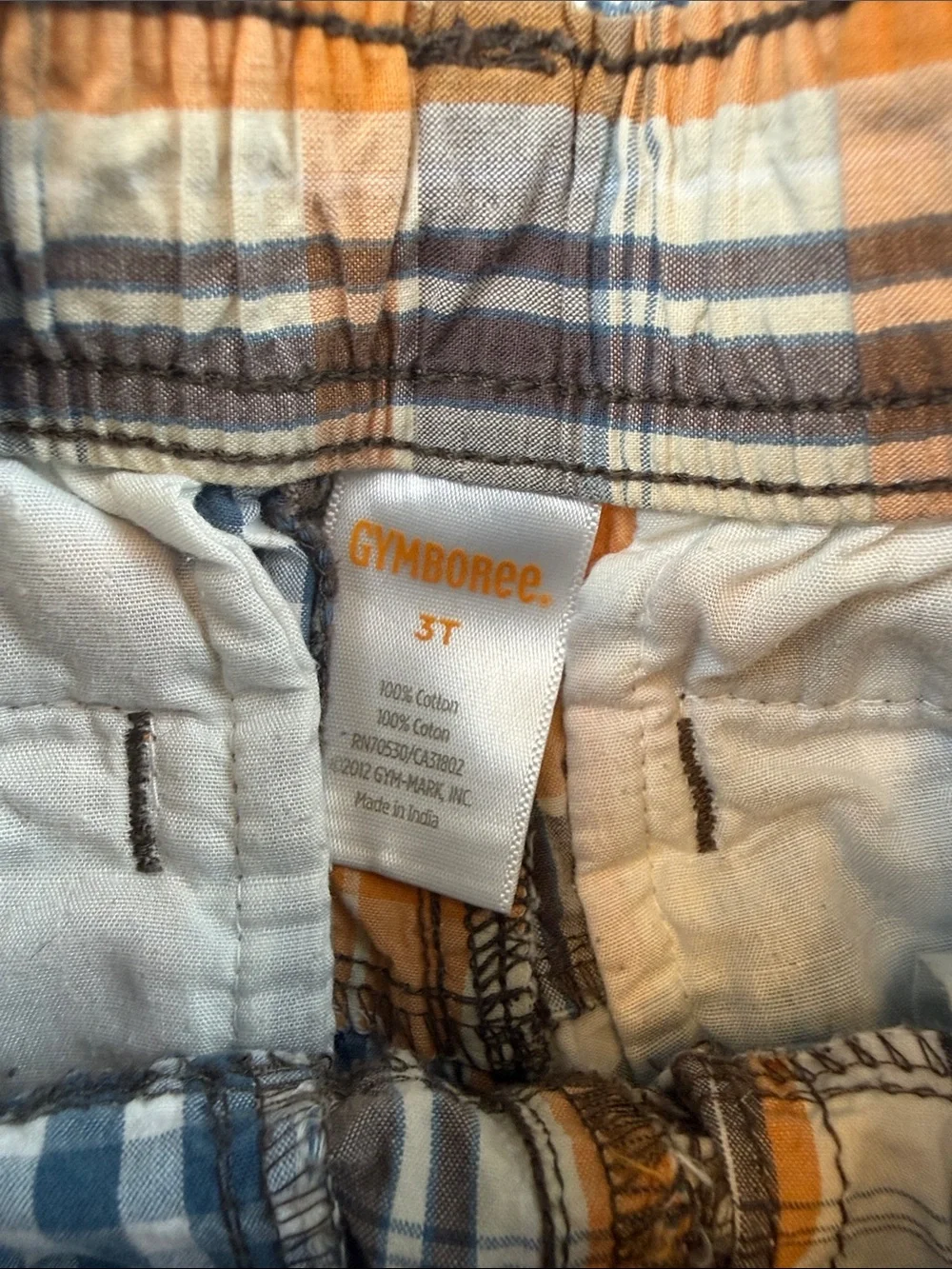 Gymboree Boys Patchwork Plaid Elastic Waist Shorts Blue Tan Size 3T